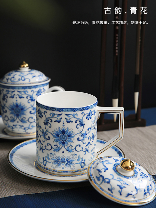 青花杯家用珐琅茶杯